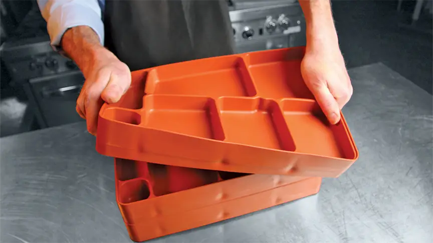 JonesZylon SmartTrays self-locking correctional meal trays stacked
